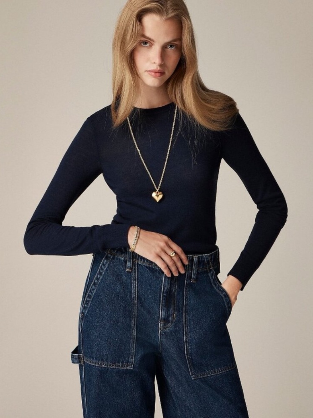 J. Crew 100% Merino Wool Carolyn Crewneck Sweater in Navy (L)